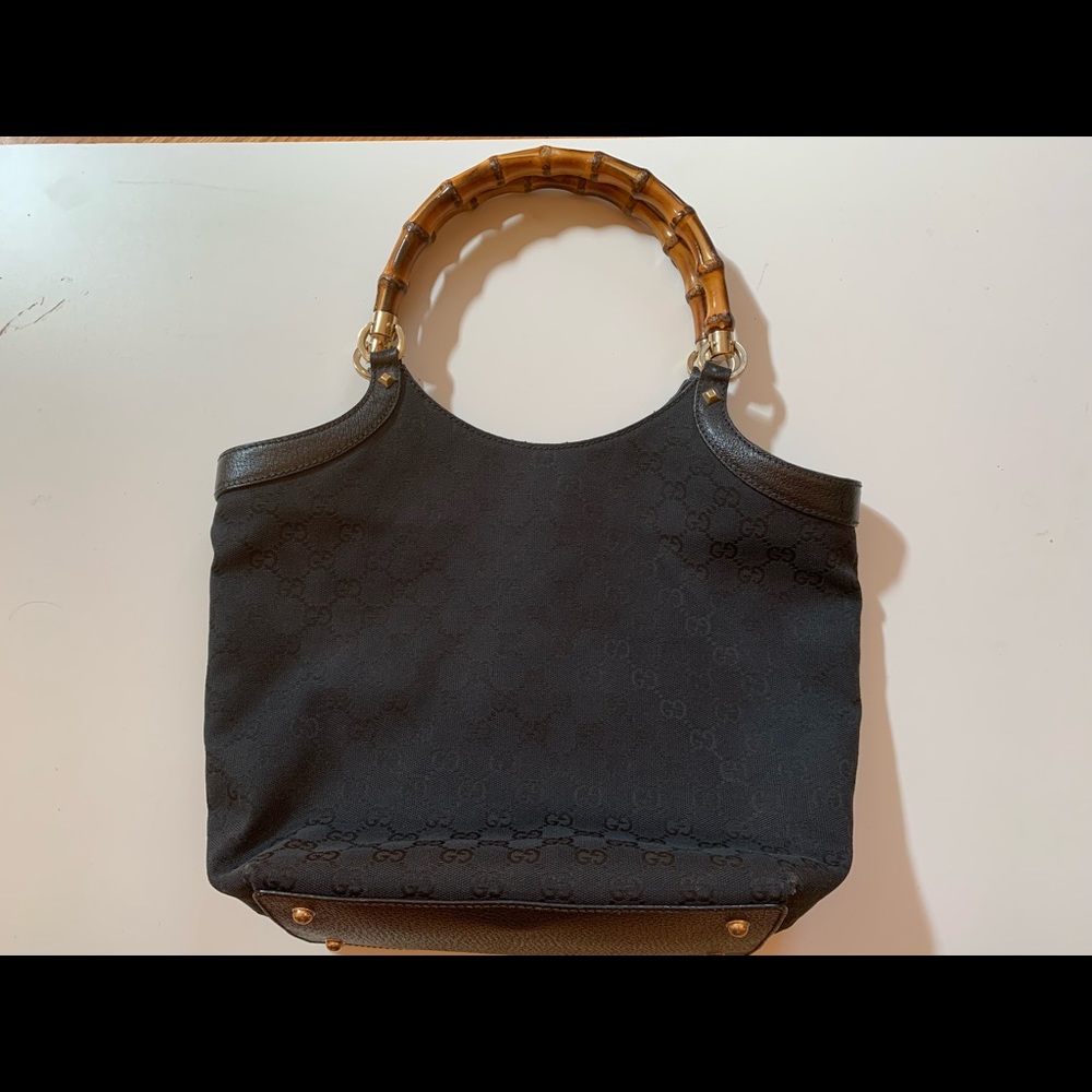 Gucci monogram canvas bag tote bamboo handles - Picture 2 of 16